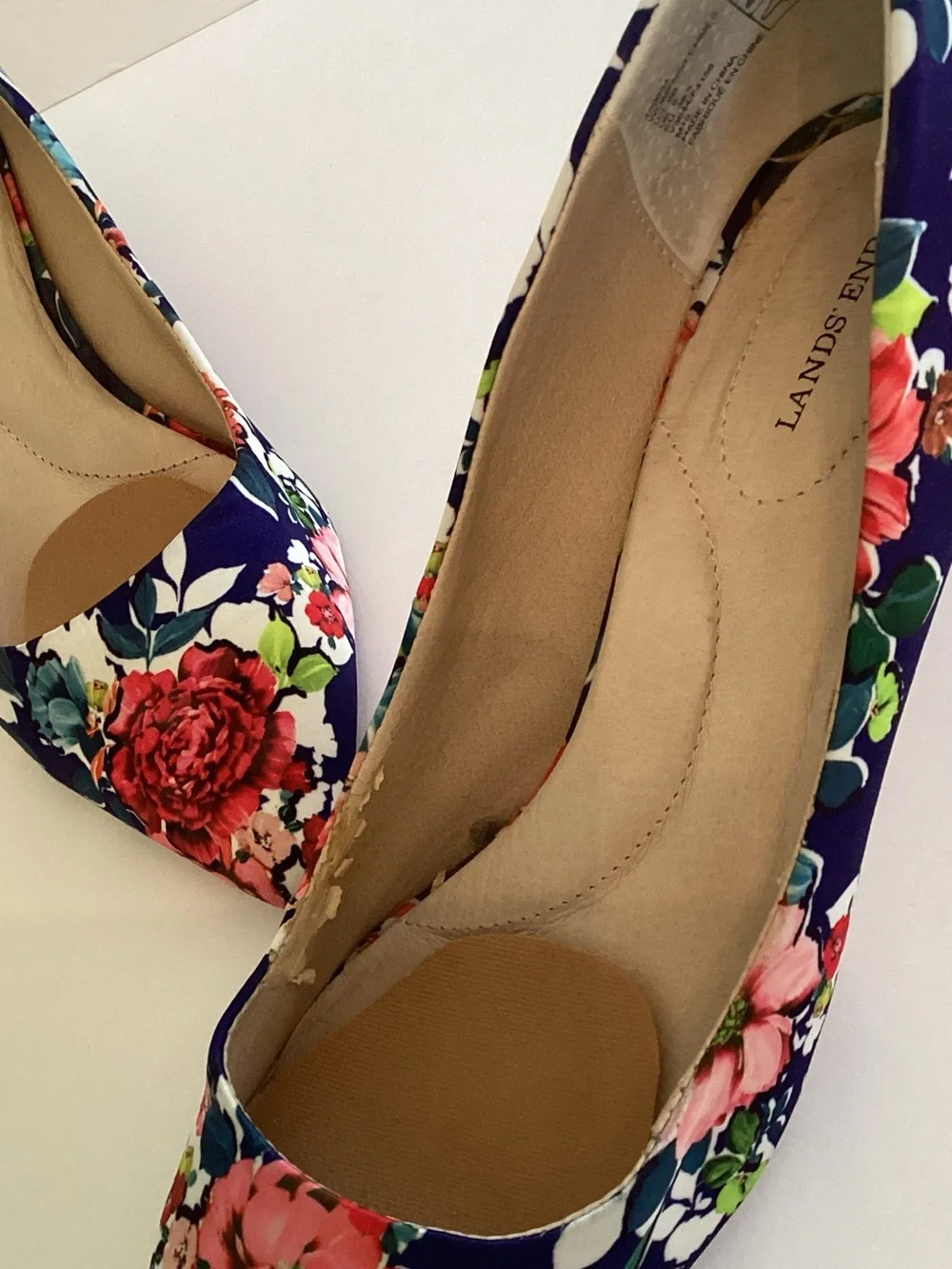 Lands' End Navy Floral Pointed-Toe Pumps